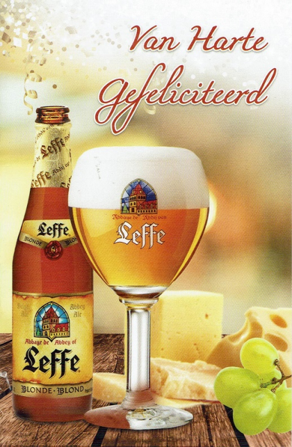 felicitatiekaart met glas bier leffe met tekst