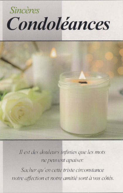 Franse rouwkaart met tekstje en kaarsen