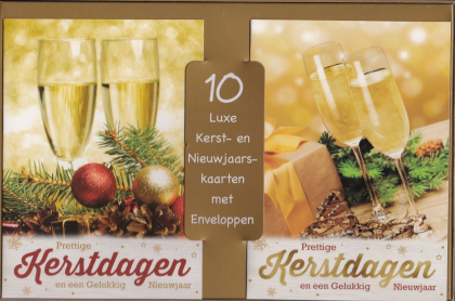 10 kerstkaarten met champagne glazen